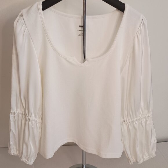 Anthropologie Maeve White Puff Sleeve Top L - Large - Picture 7 of 15